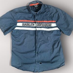 Harley-Davidson Men's Charcoal and Orange Casual Shirt XL 100% Cotton Grunge Y2K